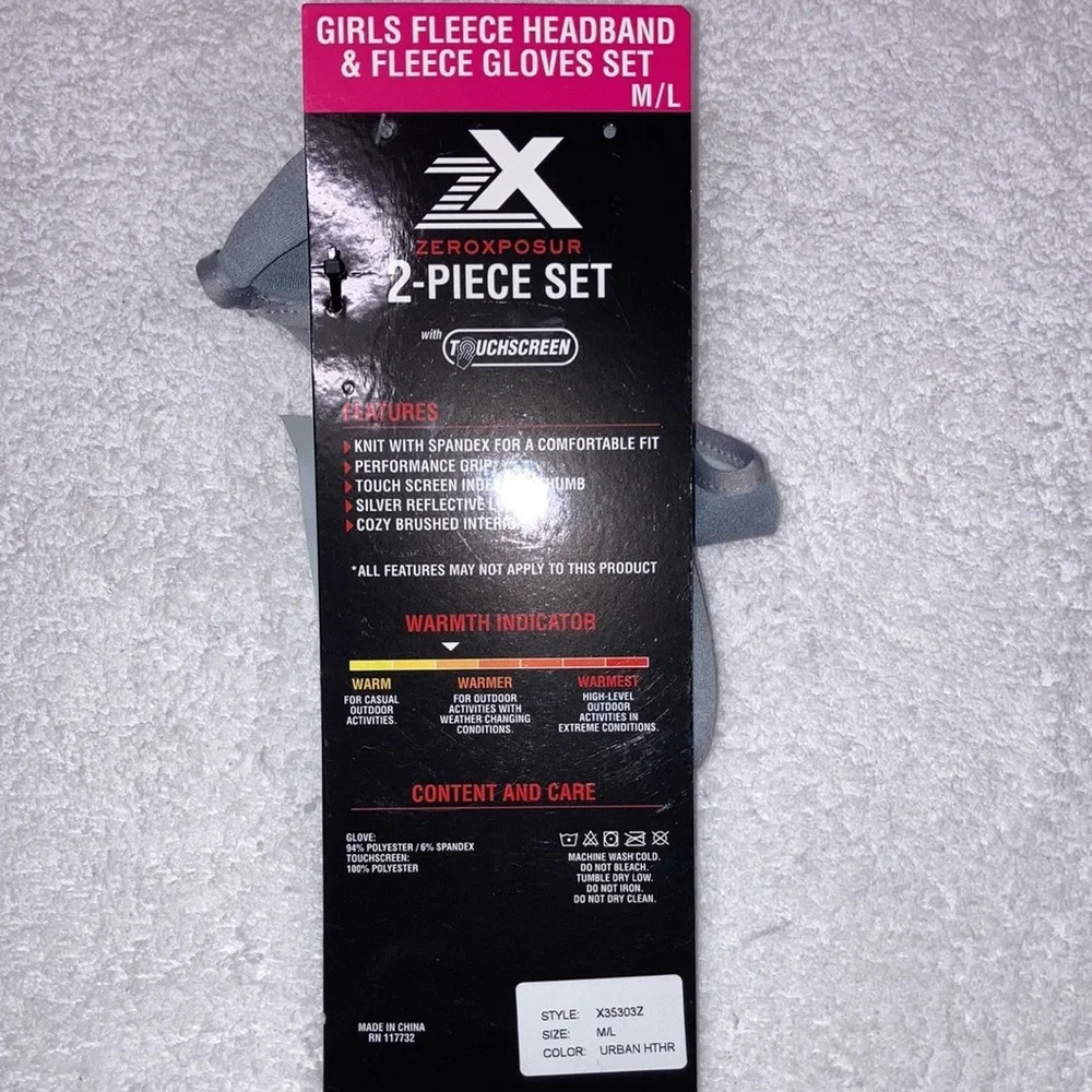 NWT girls fleece headband and fleece gloves set m/l